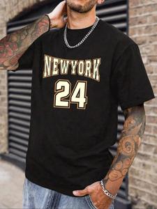 Men's Letter & Number Print Round Neck Tee, Loose Casual Short Sleeve T-shirt for Summer, Men's Top for Daily Wear, Tropical