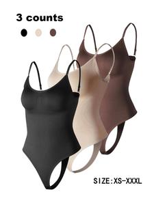 Women's Solid Adjustable Strap Shapewear Bodysuit, Three Counts Sling Body-shaping Bodysuit, Sexy Slim Waist Thong Design Tummy Control Butt Lifting Shaper, Women's Shapewear