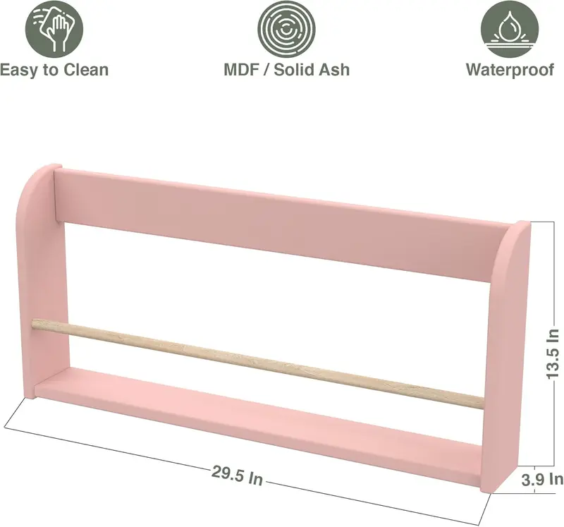 FLEXA DOTS Display Shelf for Kids | Wall-Mounted Children's Bookshelf and Storage | Solid Ash & MDF | Perfect for Displaying Books and Small Objects in Nursery or Playroom | Blushing pink Book Shelf 2