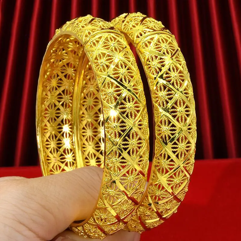 2 Piece 24K Gold Plated Bracelet Middle Eastern Dubai Style Fashion Ladies Wedding Exquisite Trendy Cuff Bangle 4