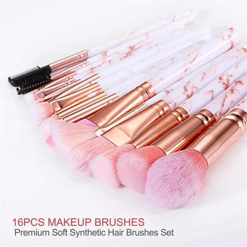 Makeup Brushes  15PCs Marble Makeup Brush Set Premium Synthetic Kabuki Powder Blush Contour Foundation Concealer Eyeshadow Brushes with Makeup Sponge 7