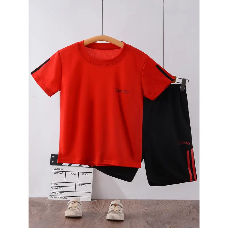 Children's short-sleeved suit, new summer Men's T-shirt sports suit, quick-drying clothes, shorts, medium and large children's ball suit, children's clothing 1
