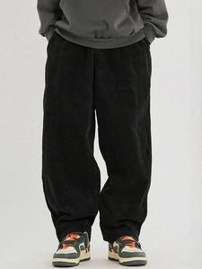 Men's Solid Drawstring Waist Corduroy Pants, Loose Casual Comfy Pocket Trousers for Fall & Winter, Men's Bottoms for Daily Wear