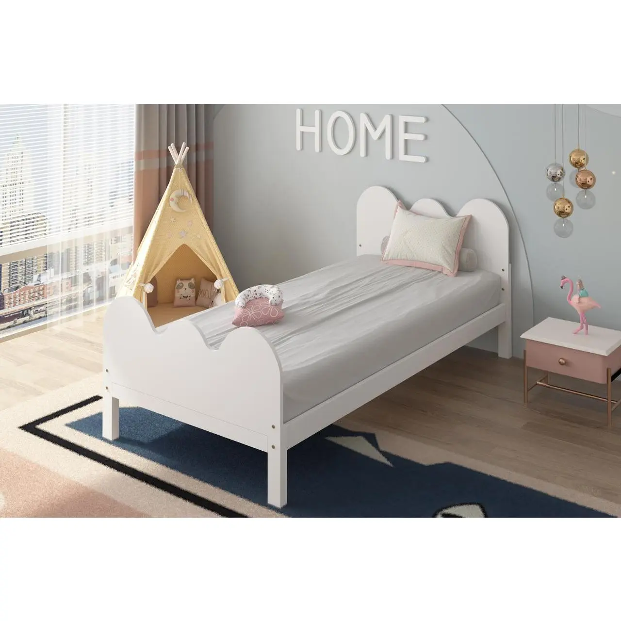 Kids Cloud White Wooden Single Bed Frame