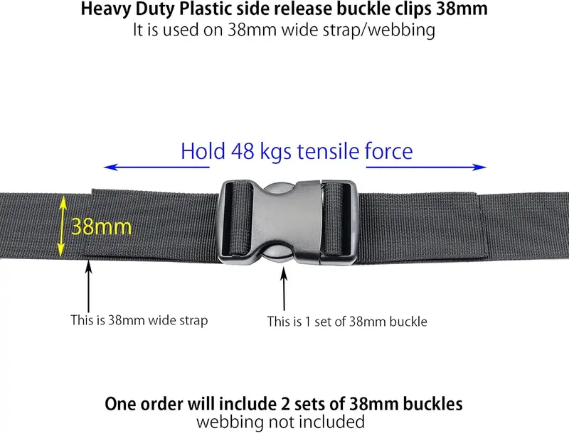 Side Release Buckles 38mm Heavy Duty Plastic Buckle Clips Snap Clasps Dual Adjustable Backpack Buckle Replacement No Sewing 2 Sets 3