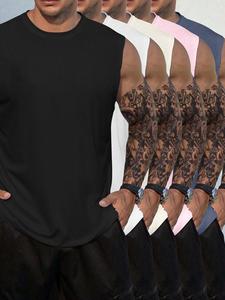 Men's Solid Color Round Neck Tank Top, Casual Breathable Sleeveless Top for Summer, Men's Clothes for Daily Wear, Tshirt