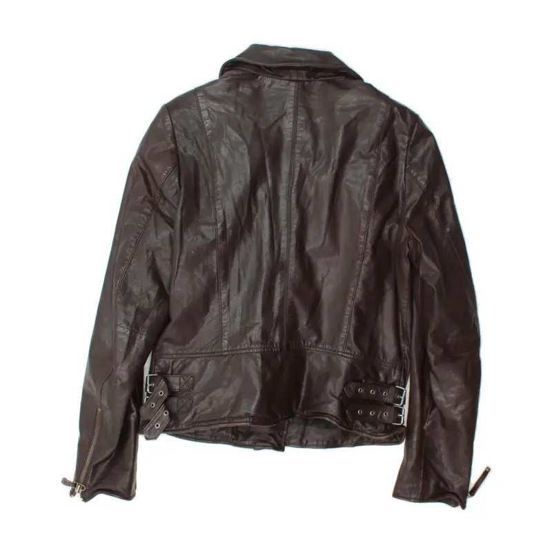 Pre-Owned Vintage FREAKY NATION Womens Leather Biker Jacket UK 18 XL Brown Leather 2