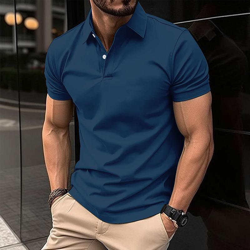 Product Introduction of JJ Summer Short Sleeve Polo Shirt Men Solid Color Button Lapel Button Top Cotton Fabric 14