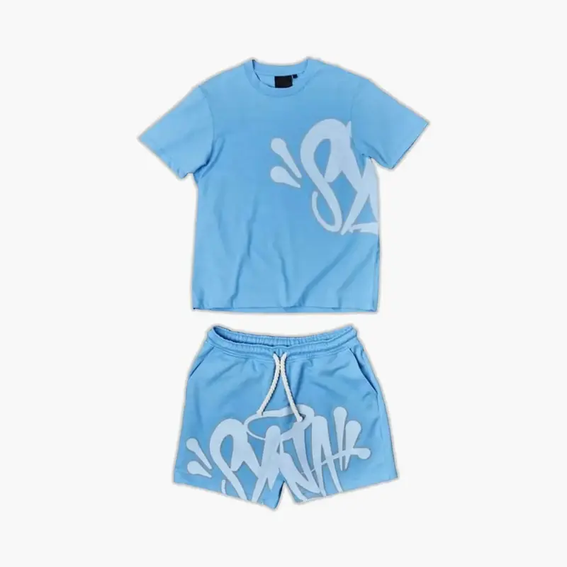 Y2k Men'S 2 Piece Hip Hop Letter Round Neck T-Shirt + Drawstring Wide Leg Shorts Set Casual Menswear 1