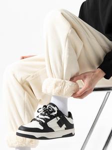 Men's Solid Color Corduroy Thermal Lined Pants, Casual Comfy Drawstring Waist Pocket Trousers for Fall & Winter, Men's Bottoms for Daily Wear