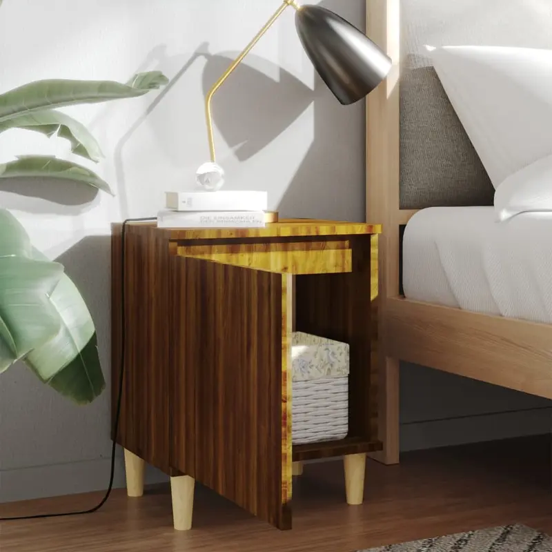 Bed Cabinets with Solid Wood Legs 2 pcs Brown Oak 40x30x50 cm 2