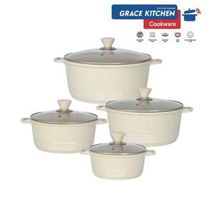 Die-Cast Stockpot 4pc Set-3 Layer Non-Stick Coated Casserole Set with Vented Glass Lids Cookware Stainless Kitchen Handles Ceramic with lid stockpot pots