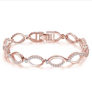 Rose Gold Crystal Hoop Link Bracelet for Women