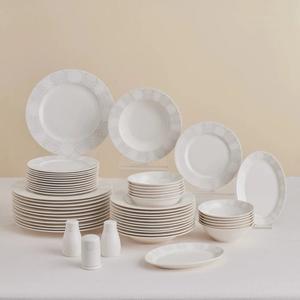 Karaca Forever Bone China New Olio 53-Piece Dinner Set for 12 People, White