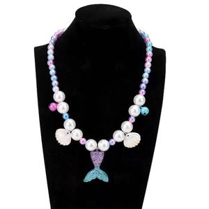Buffetadorn Kids' Pearl & Mermaid Necklace Set - Cute Cross-Border Accessory for Girls, Perfect for Student Outfits