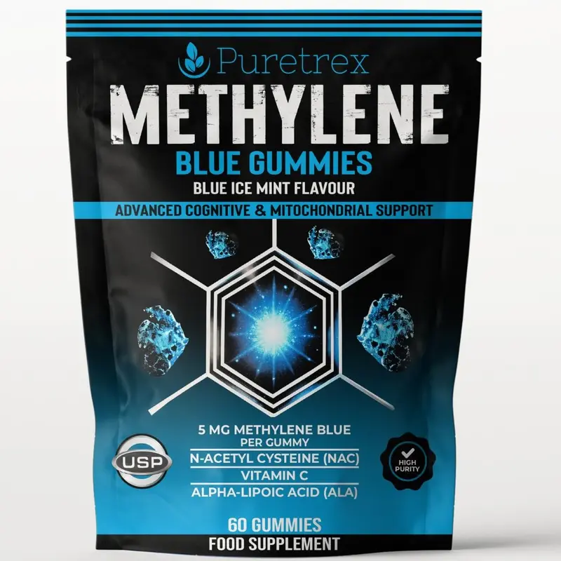 PURETREX Methylene Blue Gummies – Brain & Energy Support – Blue Ice Mint Flavor (60 Count) 0