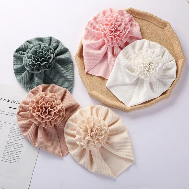 Product Introduction of Big Blossom Flower Ribbed Turban Baby Hats Topknot Cotton Cap Toddler Boy Girl Headwraps Bonnet Newborn Beanies Kids Accessories 0