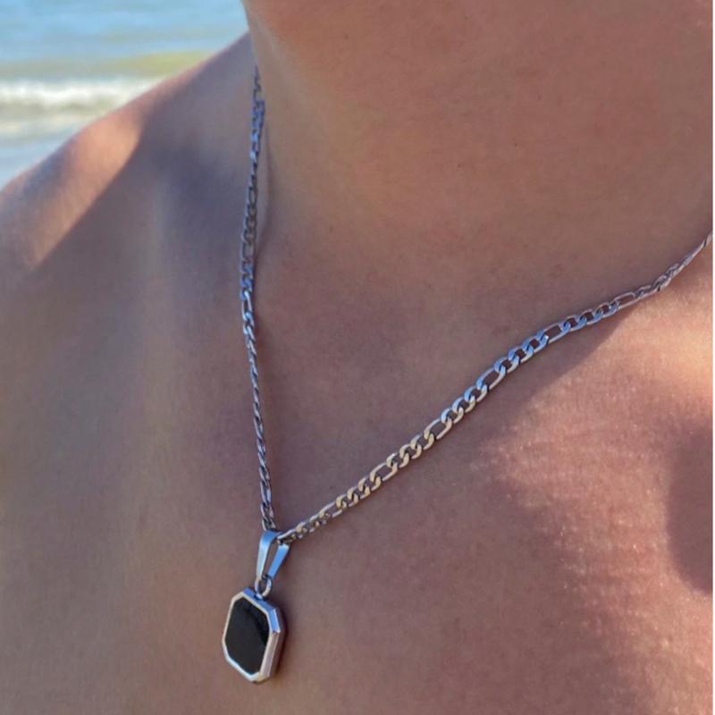 1pc Simple Punk Black Painted Pendant Necklace with Stainless Steel Chain, Daily and Business Accessories for Men, Ideal Gift 4