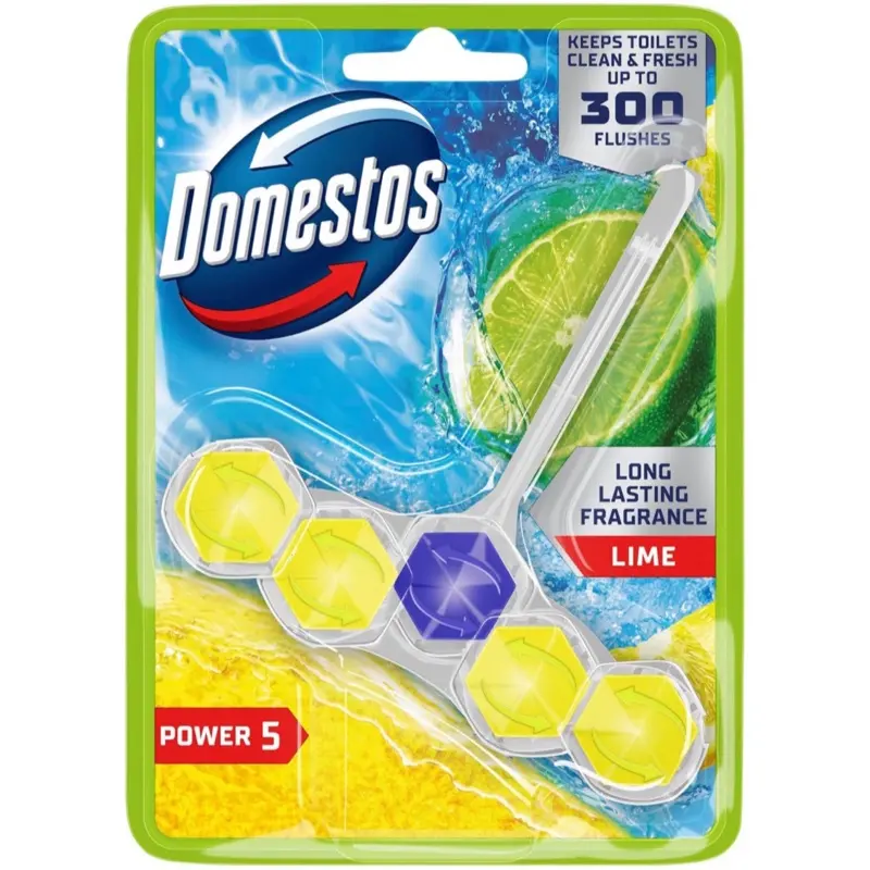 Domestos Power 5 Lime Toilet Rim Block - Brush for Clean and Fresh Bathroom