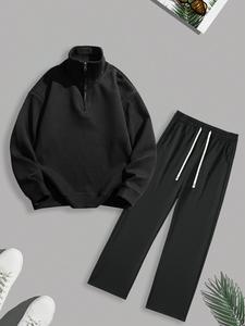 Men's Solid Zip Up Sweatshirt & Drawstring Waist Sweatpants Two-piece Set, Casual Fashion Breathable Two Piece Outfits for Daily Outdoor Wear, Men Clothes for Spring & Fall