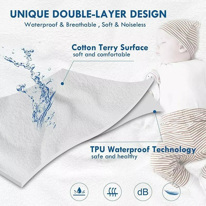 Terry Towel Mattress Protector Fitted Sheet Cover - 100% Waterproof - 30 Cm Deep - PREMIUM QUALITY - Microfiber - Extra Deepbed Fitted Cover 7