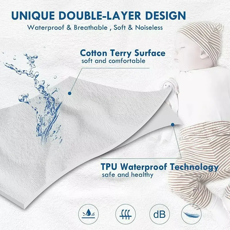 Terry Towel Mattress Protector Fitted Sheet Cover - 100% Waterproof - 30 Cm Deep - PREMIUM QUALITY - Microfiber - Extra Deepbed Fitted Cover 6