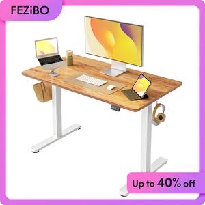 FEZIBO Height Adjustable Electric Standing Desk, 100 * 60 cm and 120 * 60 cmStand up Table, Sit Stand Home Office Desk with Splice Board, Black Frame