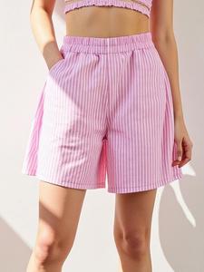 Women's Striped Print Shorts, Casual Comfy Breathable Shorts for Daily Wear, Ladies Bottoms for Summer