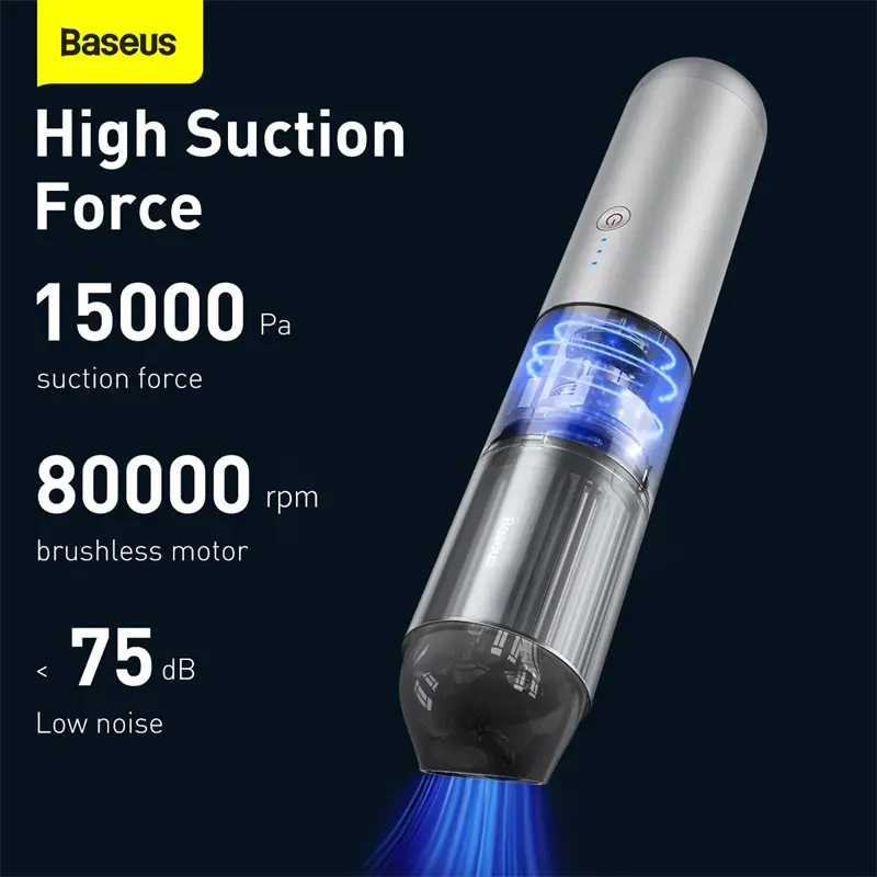 【Free Gift】Baseus A3 Car Vacuum Cleaner (15000pa Suction Force) - Portable Wireless Cleaning Helper with 45 Min Battery Life 3