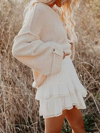 Flowy Shorts for Women Casual Boho Ruffle Tiered Skorts High Waist Mini Skirts Golf Tennis Crochet Shorts 1