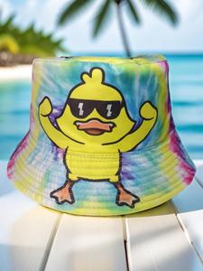 Cute Cartoon Duck Bucket Hat, Tie Dye Pattern Sun Hat for Women & Men, Fashion Accessories for Party, Daily Clothing Decor, Trendy All-match & Exquisite Hat for Birthday Gift