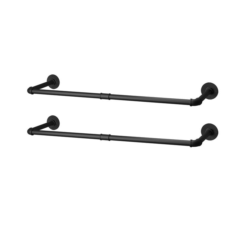 Pack of 2 Industrial Pipe Clothes Rail Rack, Wall-Mounted Garment Organizer 5