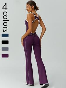 Women's Colorblock Sports Jumpsuit, Sporty Breathable Comfortable Jumpsuit for Yoga Gym Workout, Ladies Sportswear for Summer