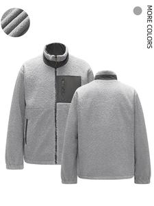 Men's Solid Color Reversible Zip Up Plush Lined Jacket, Casual Loose Long Sleeve Stand Collar Outerwear for Fall & Winter, Men's Clothes for Daily Wear