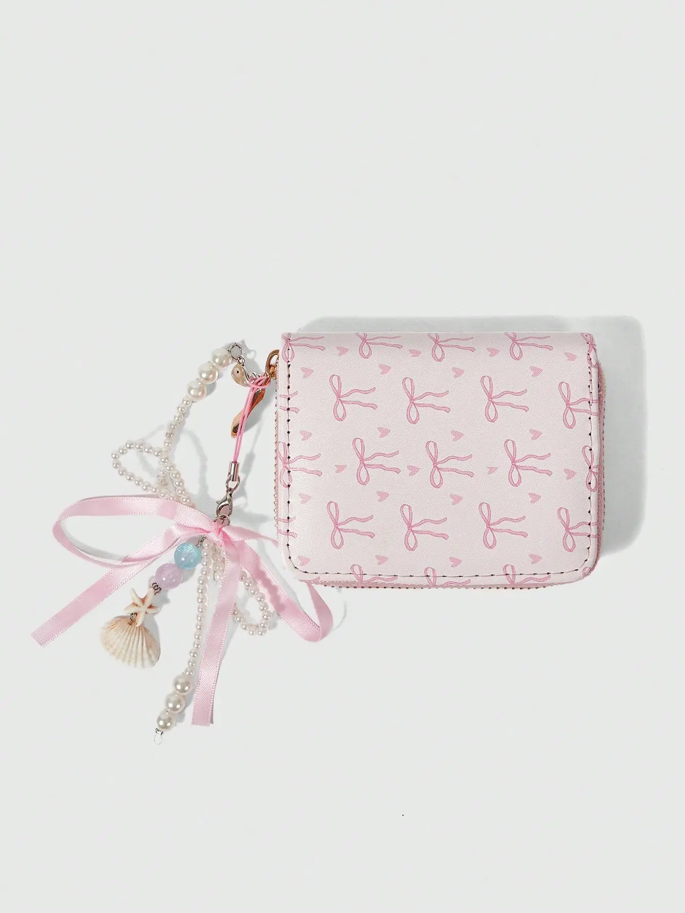 ROMWE Kawaii Pink Bow Whale Pendant Short Wallet, Creative Multifunctional Card Slots Purse
