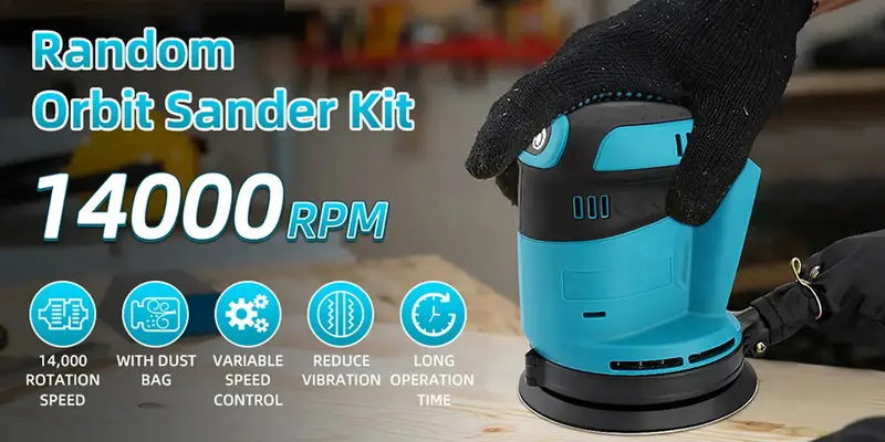 Product Introduction of Brushless cordless orbital sander, compatible with Makita 18V batteries, 3 variable speeds (7500-15000 U/min), 12 x 125 mm sanding pads for sanding and polishing wood 0