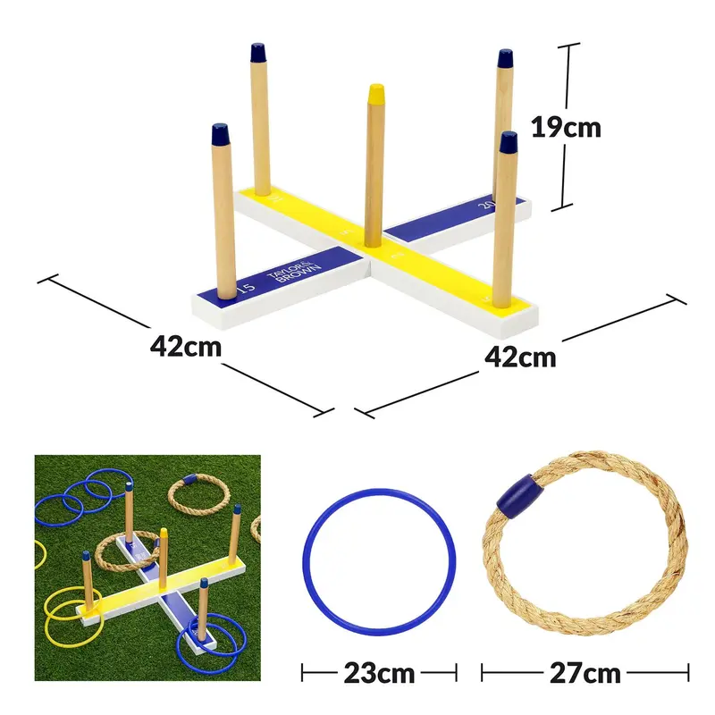 Giant Quoits Wooden Ring Toss Game, Classic Hoopla Outdoor Games, 5 Rope Quoits Set with Accessories and Bag, Indoor/Outdoor Fun Activity Game Set for Kids/Adults 6
