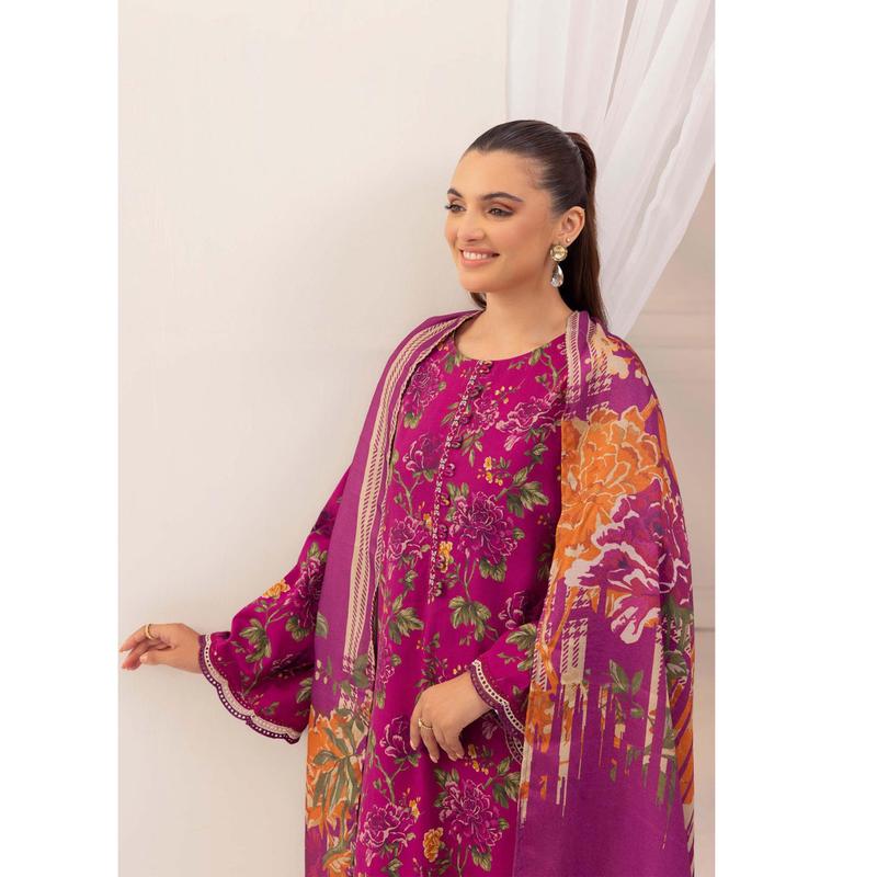 Burnt Pink 3 Pc Printed Khaddar Ready to Wear Dress - Adan's libas 1