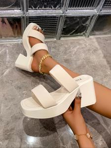 Women's Fashionable Plain Color Chunky Sandals, Casual Comfortable Platform Sandals for Summer, Lightweight Breathable Shoes for Daily Wear, Girl, Chunky Heel Platform