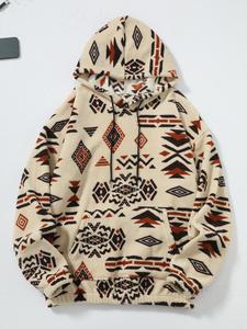Men's Ethnic Pattern Drawstring Hoodie, Casual Loose Fashion Long Sleeve Pocket Hooded Sweatshirt for Daily Outdoor Wear, Men Clothes for Fall & Winter