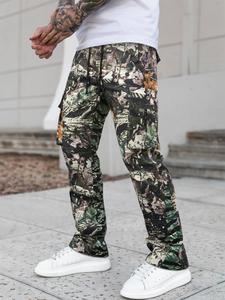 Unisex Regular Fit Camo Print Drawstring Waist Cargo Pants, Men's Street Fashion Casual Pocket Trousers For Daily Wear, Fashion Men's Bottoms For All Seasons