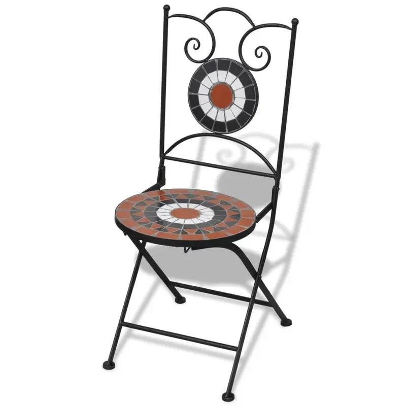 Set of 2 Folding Bistro Chairs in Ceramic Terracotta & White - Stylish Outdoor Furniture 2