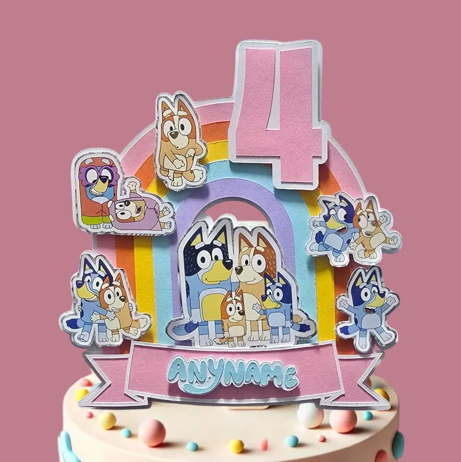 Bluey 3d Personalised Cake Topper for Birthday Boy or Girl - Pink or Blue - Party Birthday
