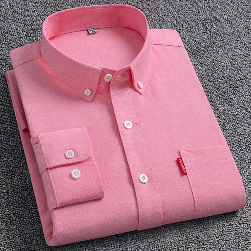 Men's Oxford Long Sleeve Shirts 100% Cotton Solid Color Turn Down Collar Regular Fit Daily Men Clothing Easy Care Shirts For Man Menswear Top 3