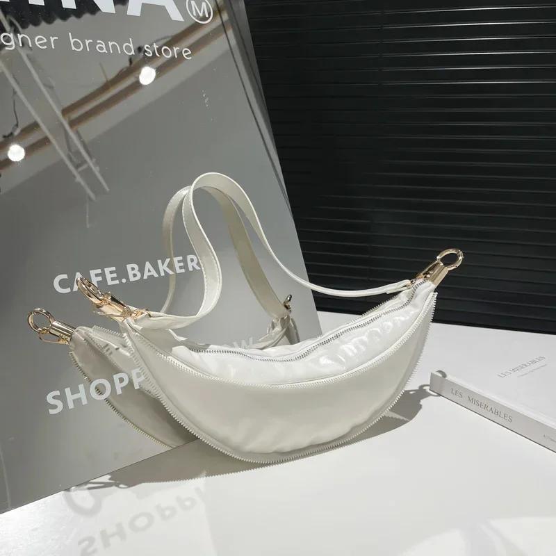 Motorcycle Style Y2K Spicy Girl Crossbody Bags New Zipper PU Shiny Banana Shoulder Bag Fashionable Trend Personalized Chest Bag 7