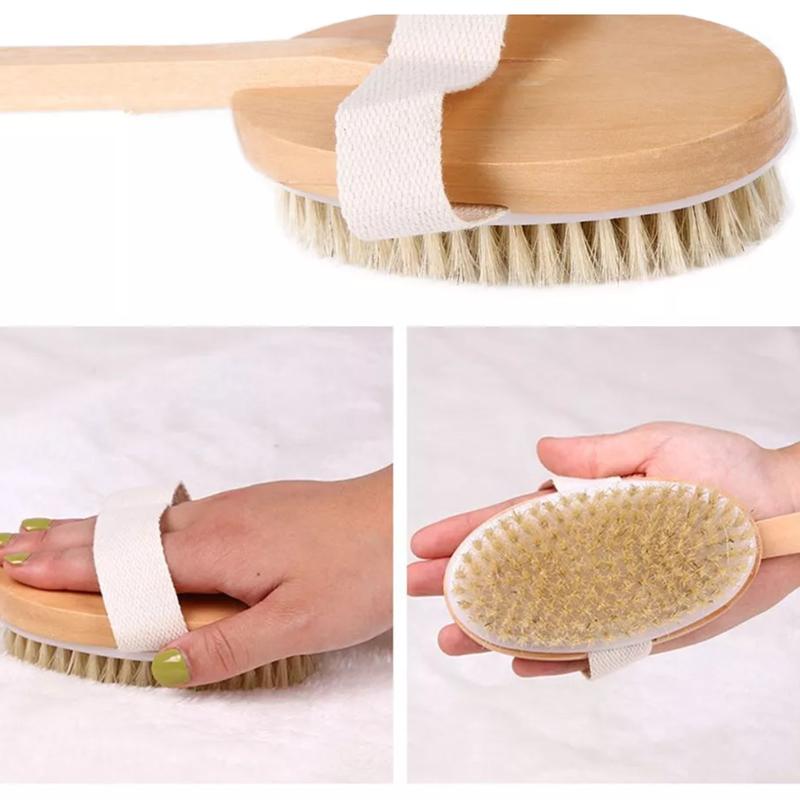 Professional Dry Skin Brush Detachable Handle Body Bristle Bath Massager Scrub 4