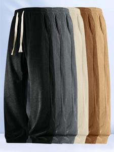 Men's Solid Corduroy Pants, Casual Comfy Straight Leg Trousers for Spring & Fall, Men's Bottoms for Daily Wear