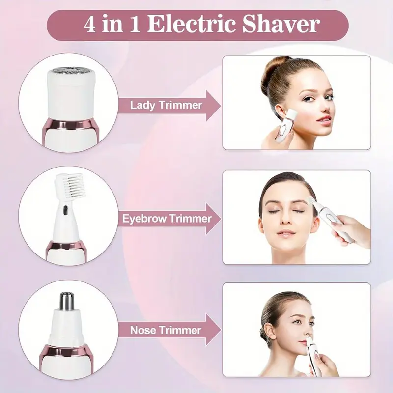 4 in 1 Electric Hair Removal Device Painless Epilator For Face Nose Legs and Underarm Bikini Trimmer Removal Shaver Cleaning Set Comfort 7