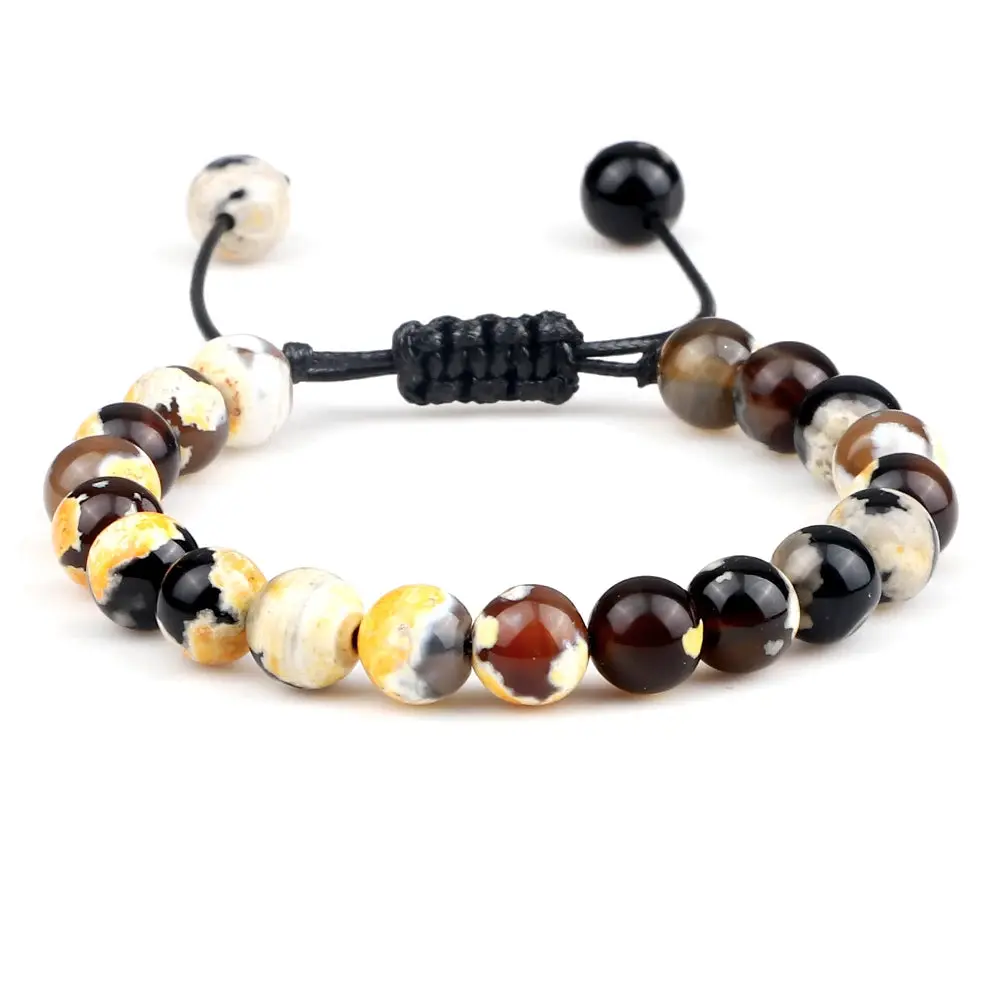 8Mm Tiger Eye Stone Beads Bracelet Adjustable Braided Rope Bangles Natural Lava Rock Men Women Yoga Healing Balance Bracelets