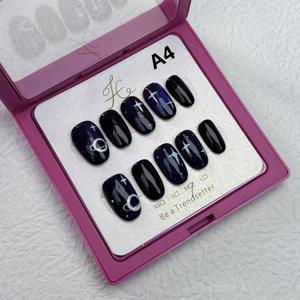 A4 Handmade wearable nails, short and simple starry sky cat’s eye short and high-end false nails, ins style finished patches press  nails